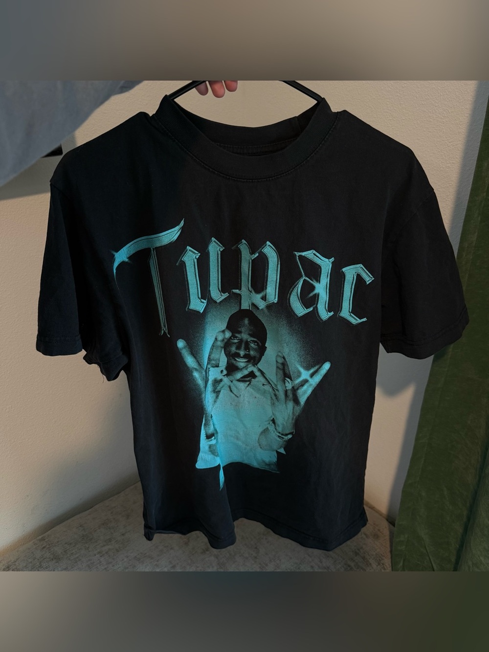 PacSun Black Tee with Teal Tupac Graphic